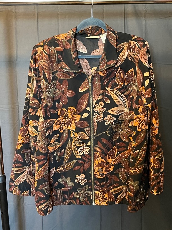 Blair Jackets & Blazers - Blair Vintage Black Jacket with Brown & Gold Leaf Print, Size XL